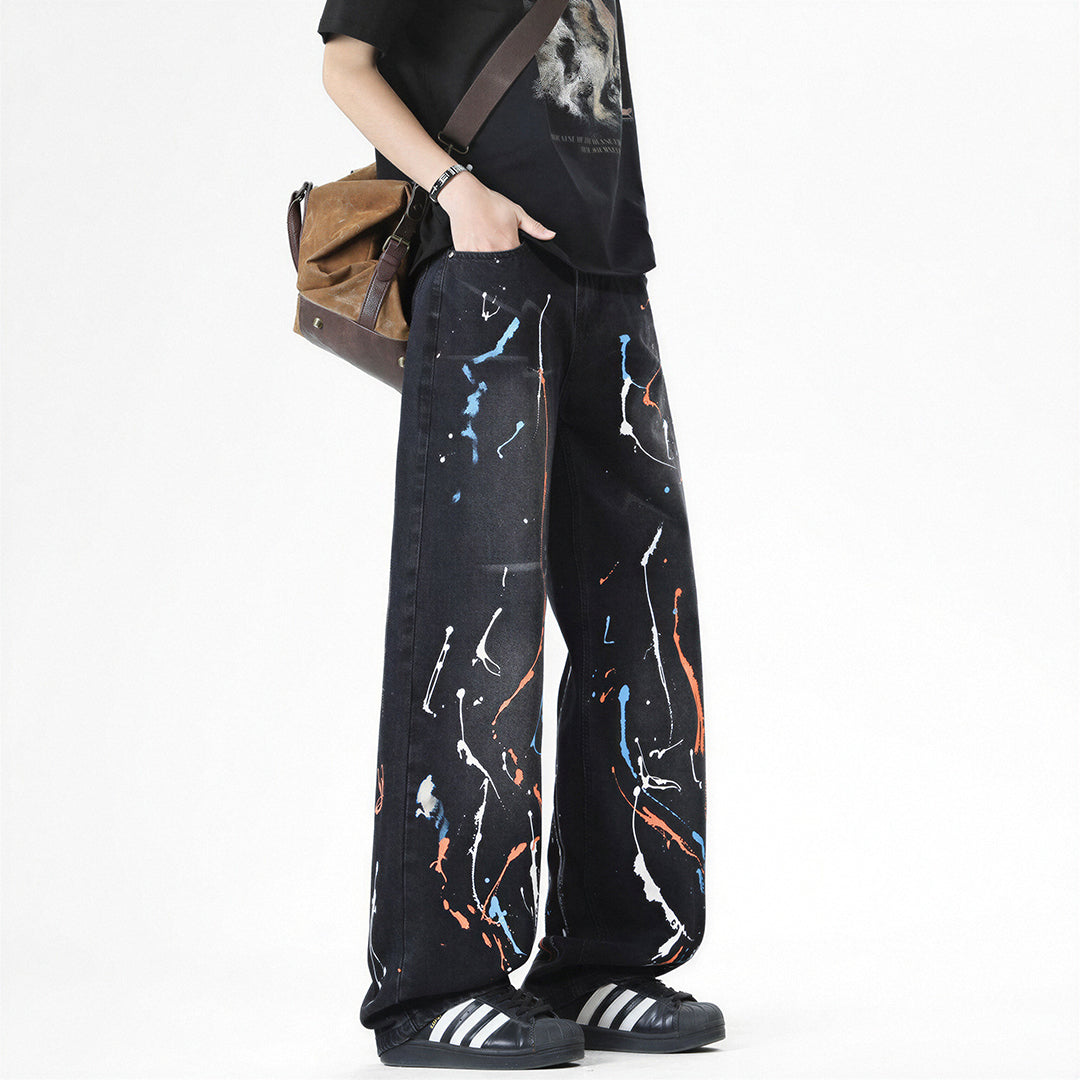 Men's Spring Colorful Splash Ink Graffiti Baggy Denim Jeans