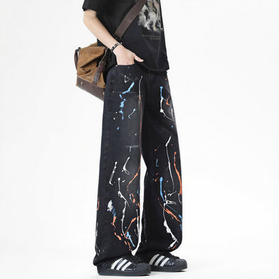 Men's Spring Colorful Splash Ink Graffiti Baggy Denim Jeans