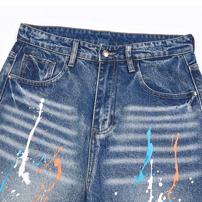 Men's Spring Colorful Splash Ink Graffiti Baggy Denim Jeans