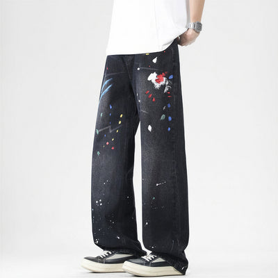 Men's Spring Splash Ink Graffiti Baggy Denim Jeans