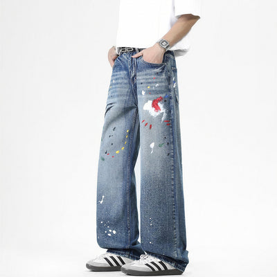Men's Spring Splash Ink Graffiti Baggy Denim Jeans
