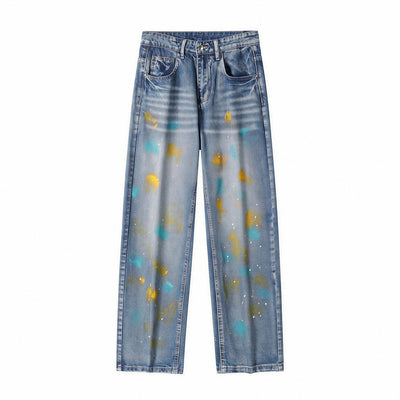 Men's Spring Color Splash Ink Washed Baggy Denim Jeans