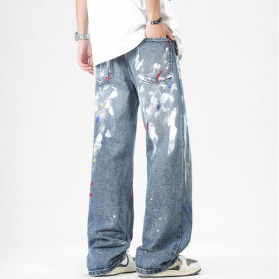 Men's Spring Graffiti Splash Ink Washed Baggy Denim Jeans