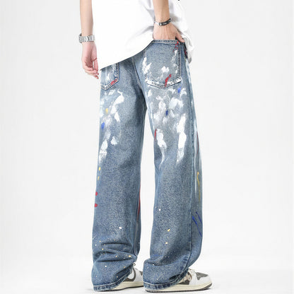 Men's Spring Graffiti Splash Ink Washed Baggy Denim Jeans