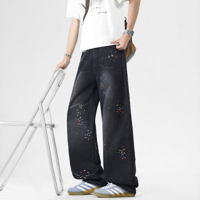 Men's Spring Splash Ink Washed Baggy Wide Leg Denim Jeans