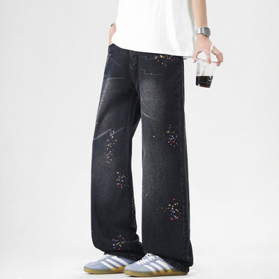 Men's Spring Splash Ink Washed Baggy Wide Leg Denim Jeans