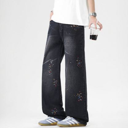 Men's Spring Splash Ink Washed Baggy Wide Leg Denim Jeans