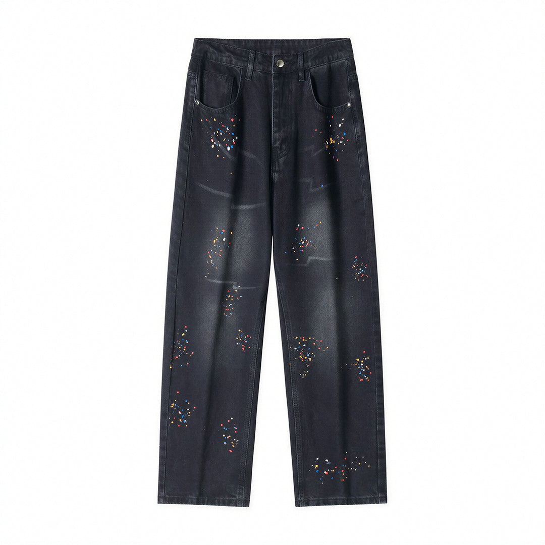Men's Spring Splash Ink Washed Baggy Wide Leg Denim Jeans