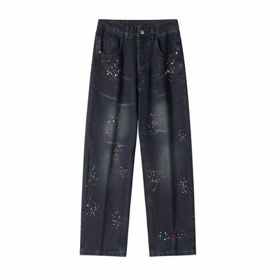 Men's Spring Splash Ink Washed Baggy Wide Leg Denim Jeans