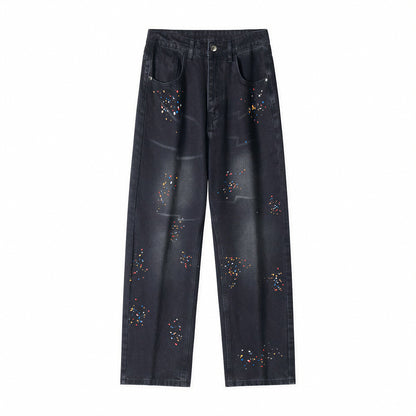 Men's Spring Splash Ink Washed Baggy Wide Leg Denim Jeans