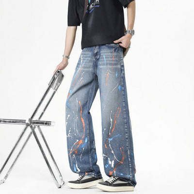 Men's Spring Colorful Splash Ink Graffiti Baggy Denim Jeans