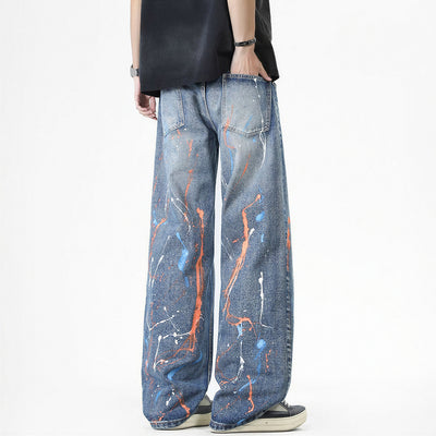 Men's Spring Colorful Splash Ink Graffiti Baggy Denim Jeans