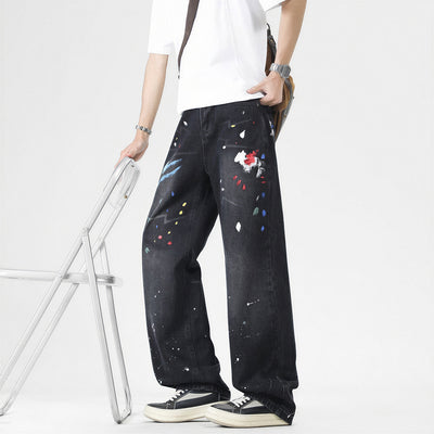 Men's Spring Splash Ink Graffiti Baggy Denim Jeans