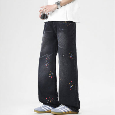 Men's Spring Splash Ink Washed Baggy Wide Leg Denim Jeans