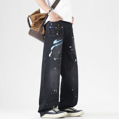 Men's Spring Splash Ink Graffiti Baggy Denim Jeans