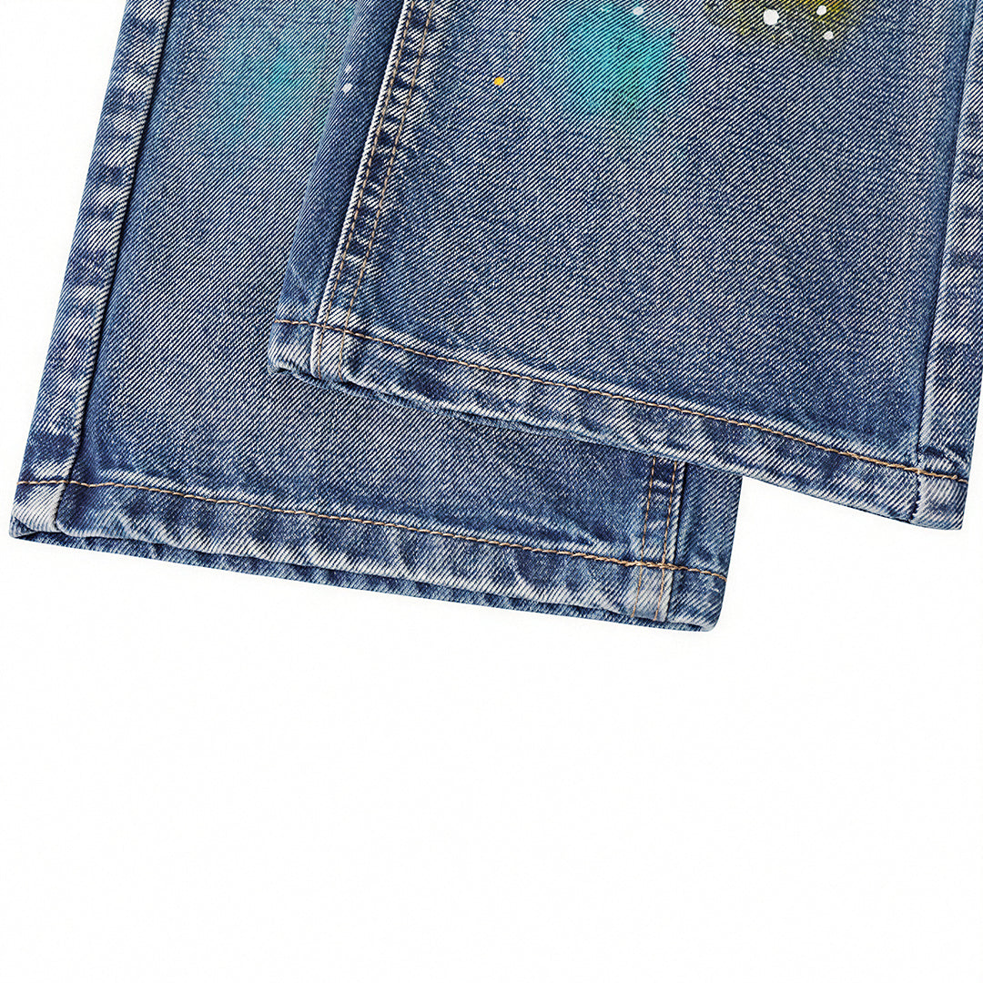 Men's Spring Color Splash Ink Washed Baggy Denim Jeans