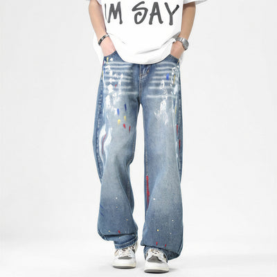Men's Spring Graffiti Splash Ink Washed Baggy Denim Jeans