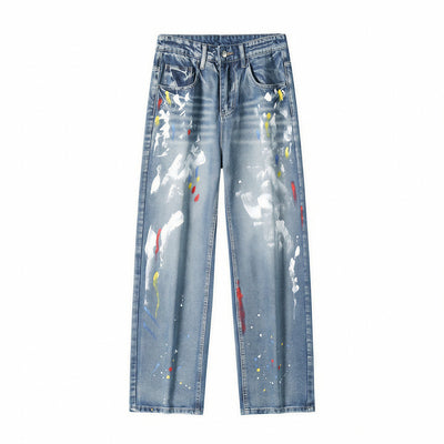 Men's Spring Graffiti Splash Ink Washed Baggy Denim Jeans