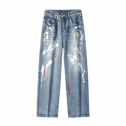 Men's Spring Graffiti Splash Ink Washed Baggy Denim Jeans