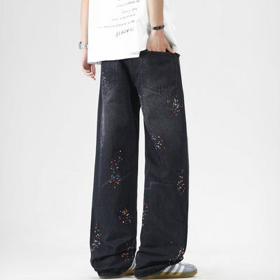 Men's Spring Splash Ink Washed Baggy Wide Leg Denim Jeans