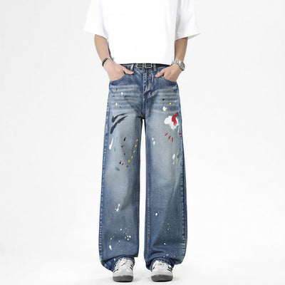 Men's Spring Splash Ink Graffiti Baggy Denim Jeans