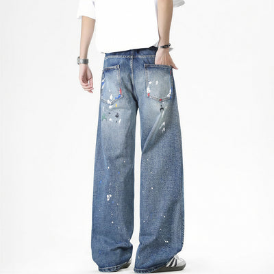 Men's Spring Splash Ink Graffiti Baggy Denim Jeans