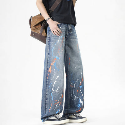 Men's Spring Colorful Splash Ink Graffiti Baggy Denim Jeans