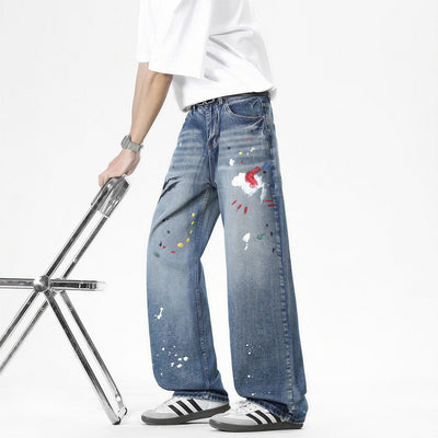 Men's Spring Splash Ink Graffiti Baggy Denim Jeans