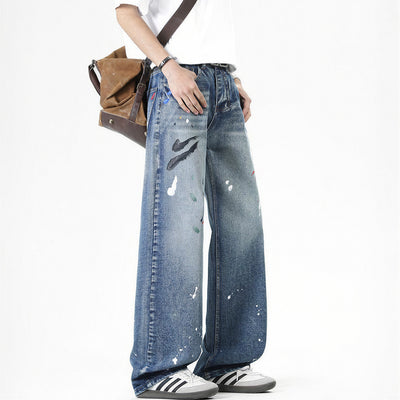 Men's Spring Splash Ink Graffiti Baggy Denim Jeans