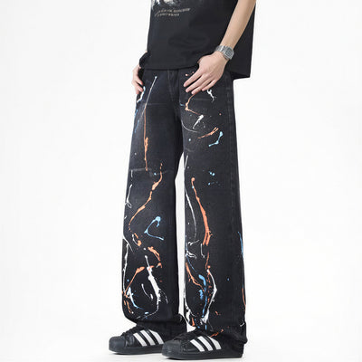 Men's Spring Colorful Splash Ink Graffiti Baggy Denim Jeans