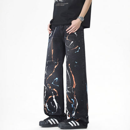 Men's Spring Colorful Splash Ink Graffiti Baggy Denim Jeans