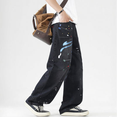 Men's Spring Splash Ink Graffiti Baggy Denim Jeans