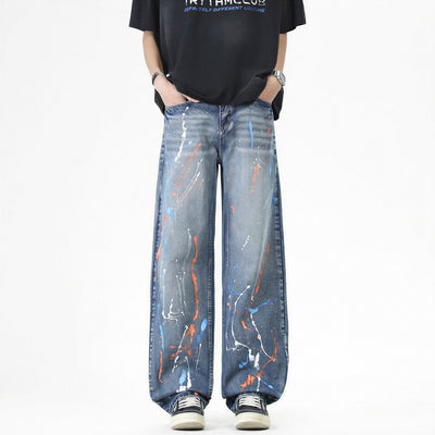 Men's Spring Colorful Splash Ink Graffiti Baggy Denim Jeans