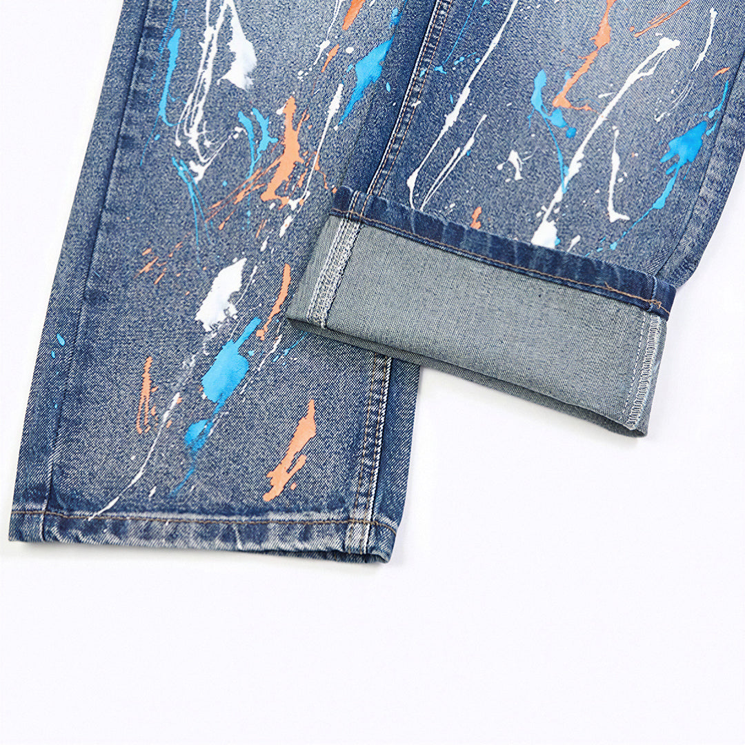 Men's Spring Colorful Splash Ink Graffiti Baggy Denim Jeans