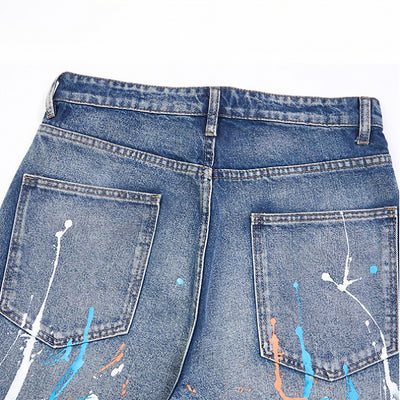 Men's Spring Colorful Splash Ink Graffiti Baggy Denim Jeans