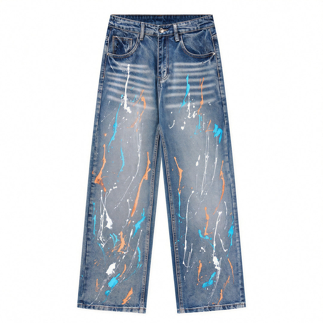 Men's Spring Colorful Splash Ink Graffiti Baggy Denim Jeans
