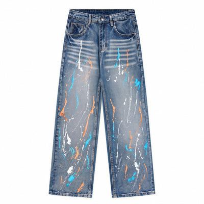 Men's Spring Colorful Splash Ink Graffiti Baggy Denim Jeans