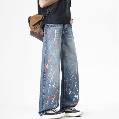 Men's Spring Colorful Splash Ink Graffiti Baggy Denim Jeans