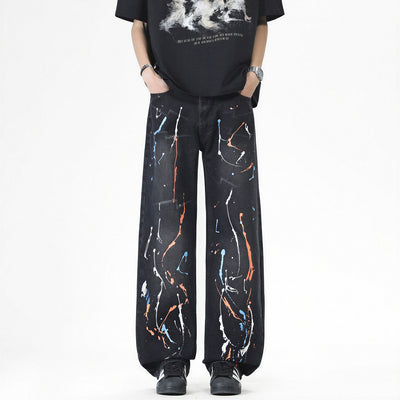 Men's Spring Colorful Splash Ink Graffiti Baggy Denim Jeans