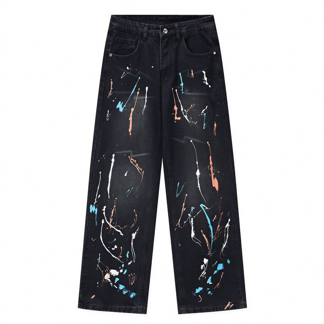 Men's Spring Colorful Splash Ink Graffiti Baggy Denim Jeans