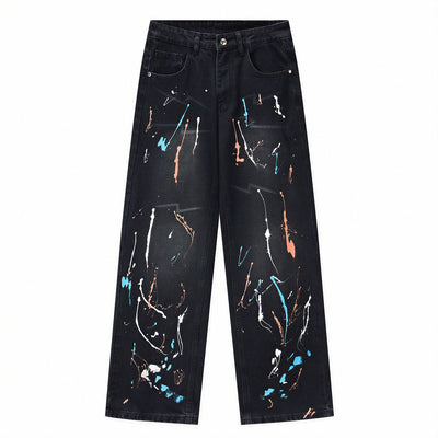 Men's Spring Colorful Splash Ink Graffiti Baggy Denim Jeans