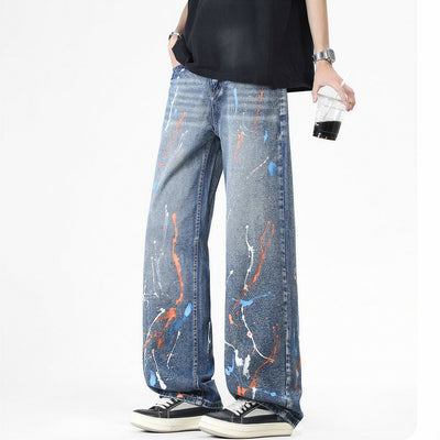 Men's Spring Colorful Splash Ink Graffiti Baggy Denim Jeans