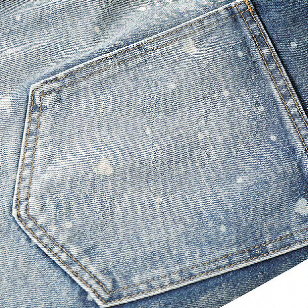 Men's Spring Heart Print Washed Baggy Wide Leg Denim Jeans