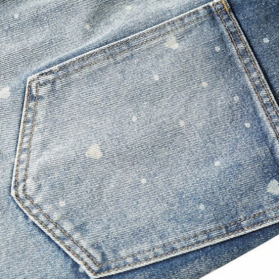 Men's Spring Heart Print Washed Baggy Wide Leg Denim Jeans