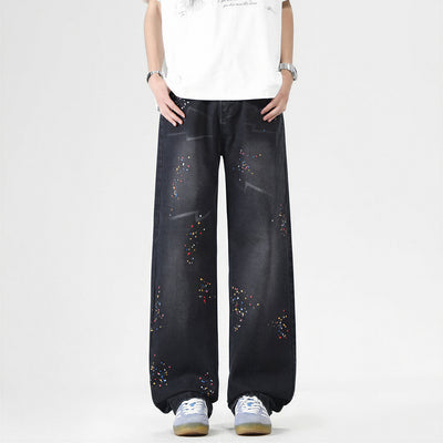 Men's Spring Splash Ink Washed Baggy Wide Leg Denim Jeans