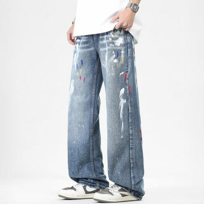Men's Spring Graffiti Splash Ink Washed Baggy Denim Jeans