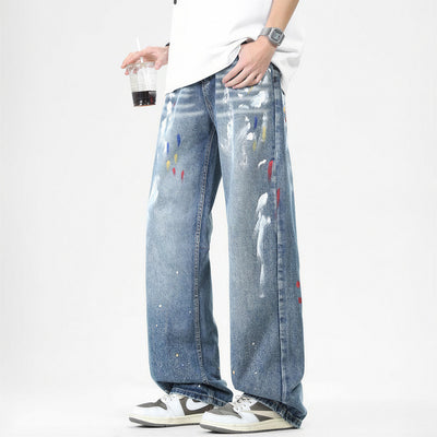 Men's Spring Graffiti Splash Ink Washed Baggy Denim Jeans