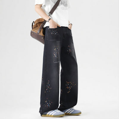 Men's Spring Splash Ink Washed Baggy Wide Leg Denim Jeans