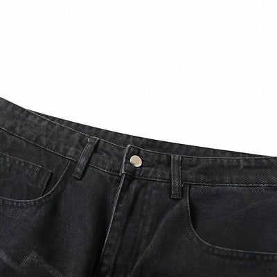 Men's Spring Flame Splash Ink Spliced Washed Denim Jeans