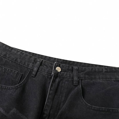 Men's Spring Flame Splash Ink Spliced Washed Denim Jeans